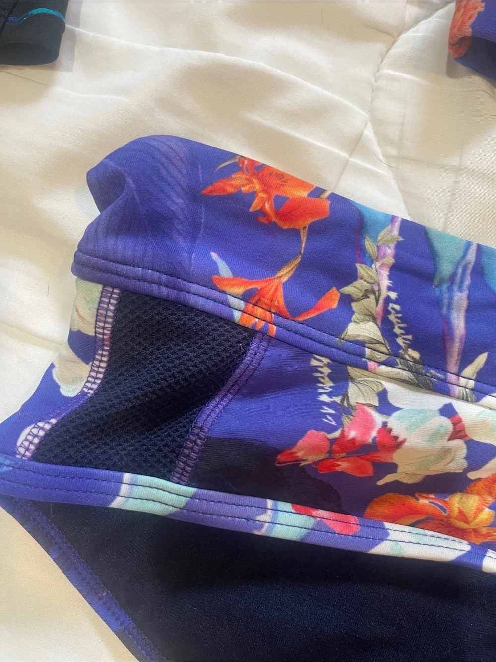 Athleta women’s Floral High-Neck Bikini in Navy with Multicolor Print
